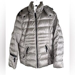 Andrew Marc Duck Down Puffer Jacket M Gold 650 Fill Hooded Quilted Warm Coat